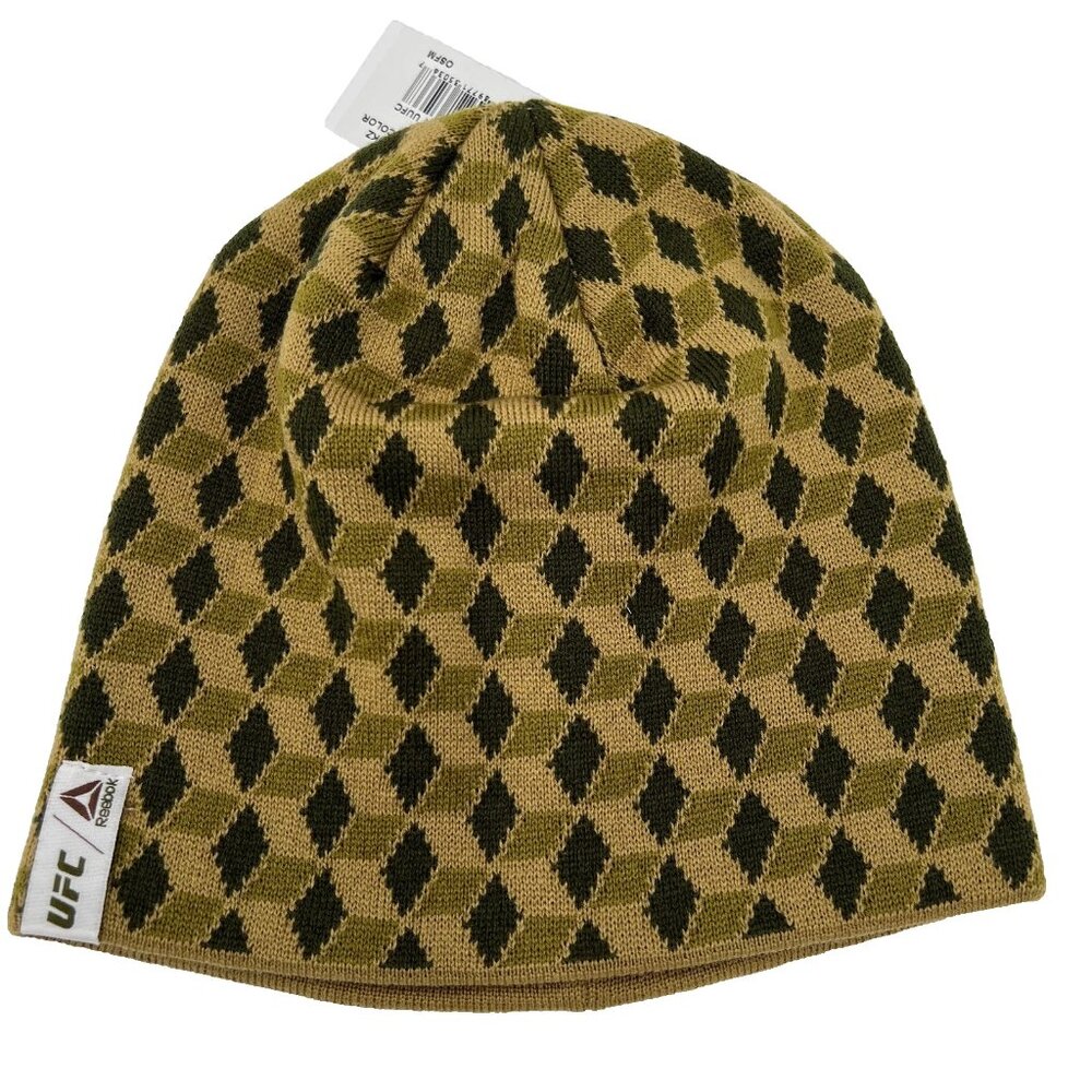 Reebok Womens OSFM Green Brown Argyle Knit Mixed Martial Arts UFC Beanie Hat NWT